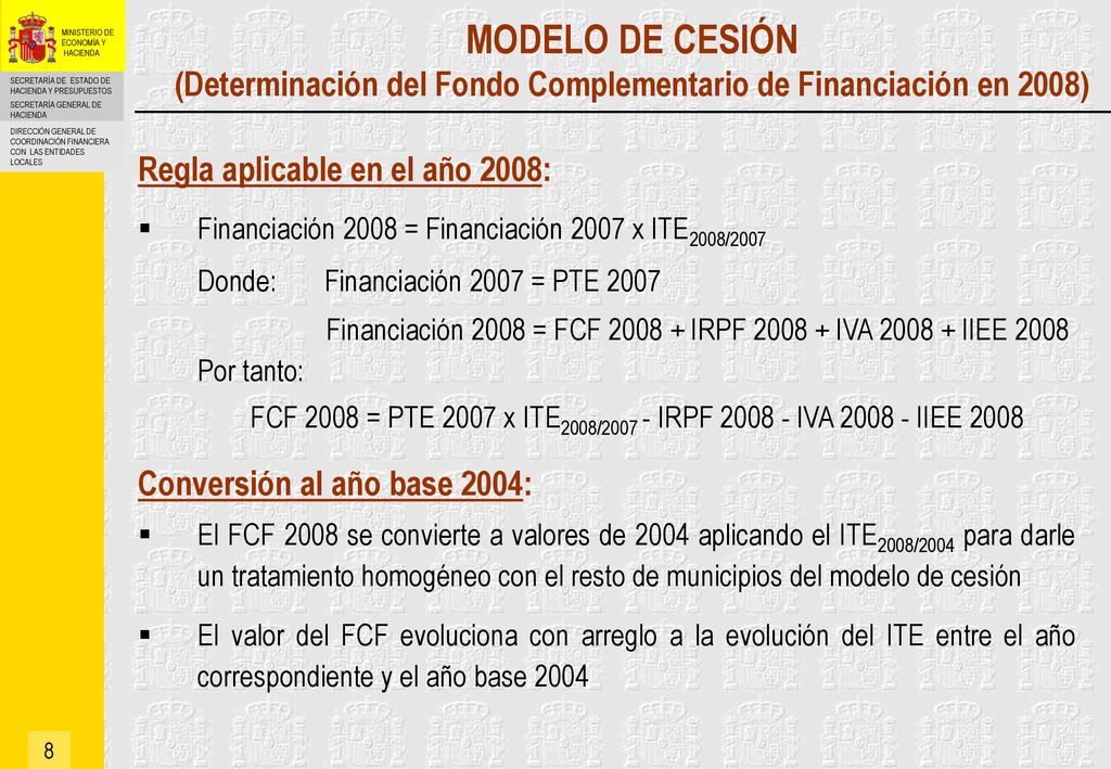 FCF 2008 = PTE 2007 x ITE2008/ IRPF IVA IIEE 2008