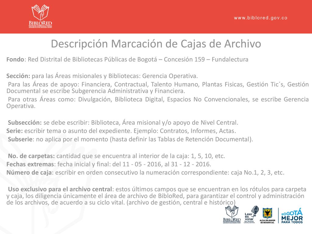 Descripción Marcación de Cajas de Archivo