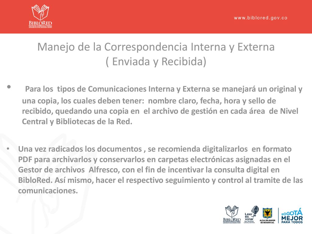 Manejo de la Correspondencia Interna y Externa ( Enviada y Recibida)
