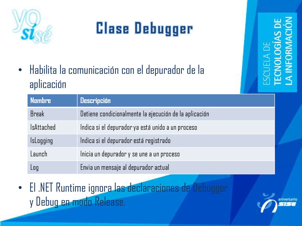 Clase Debugger Habilita la comunicación con el depurador de la aplicación.