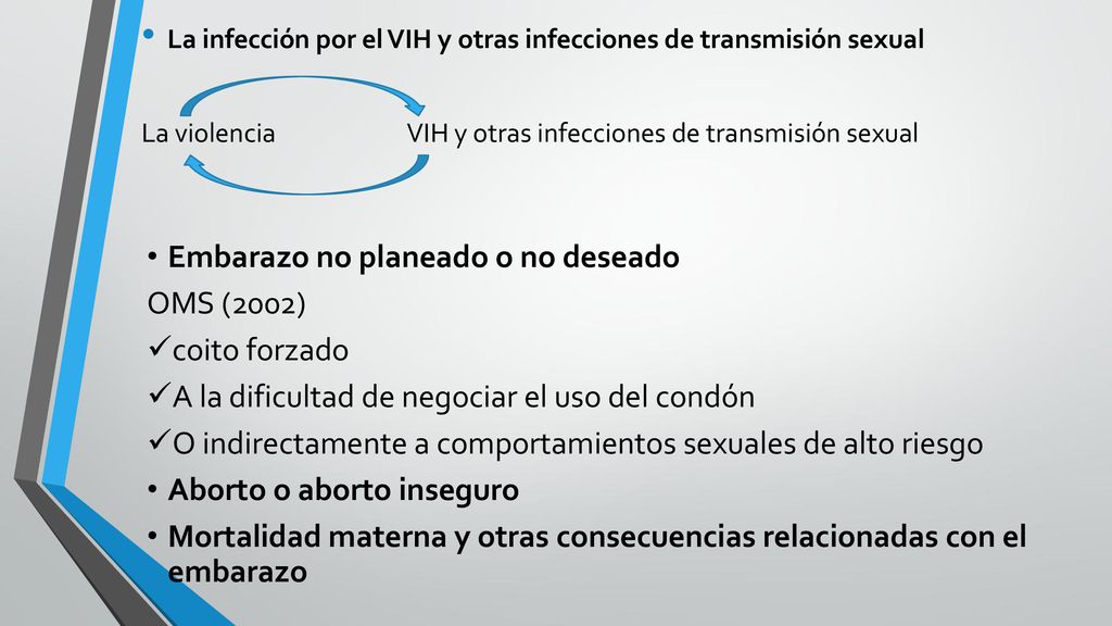 Embarazo no planeado o no deseado OMS (2002) coito forzado
