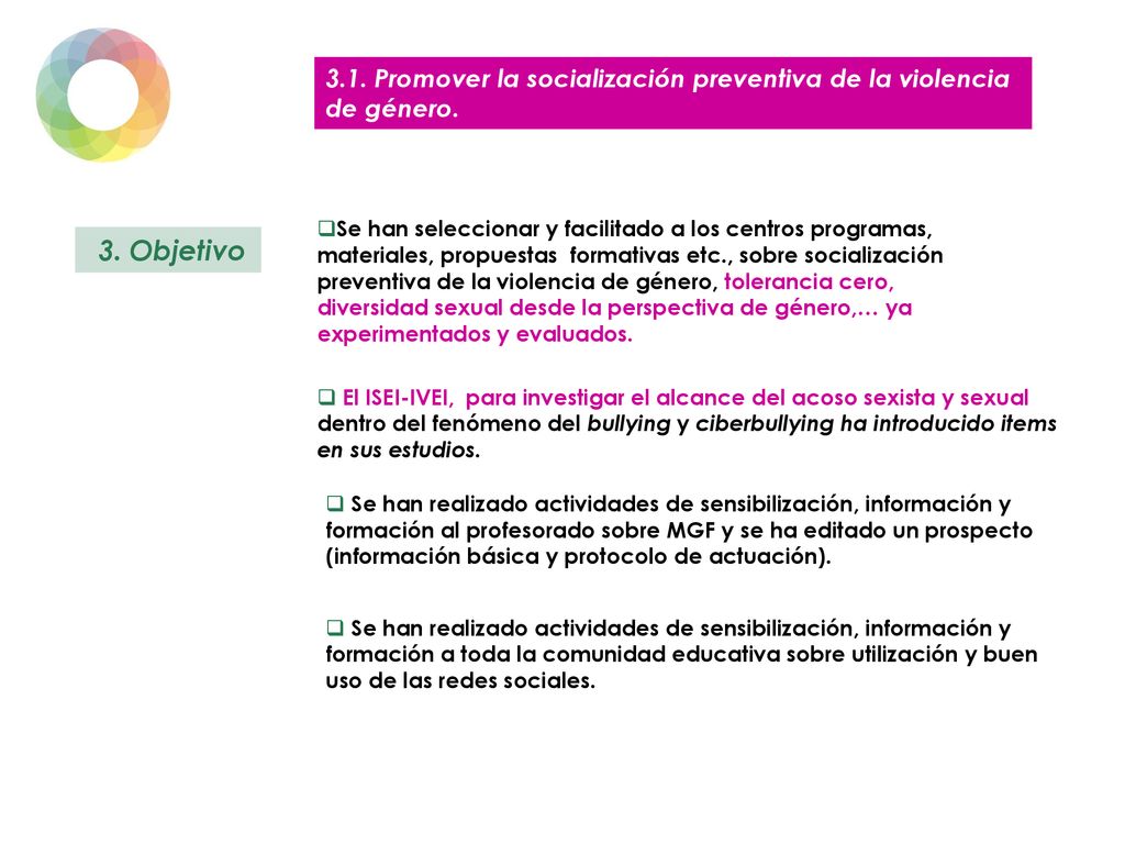 3.1. Promover la socialización preventiva de la violencia de género.