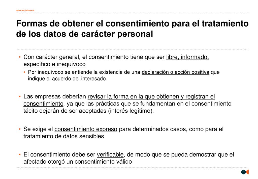 Formas de obtener el consentimiento para el tratamiento de los datos de carácter personal