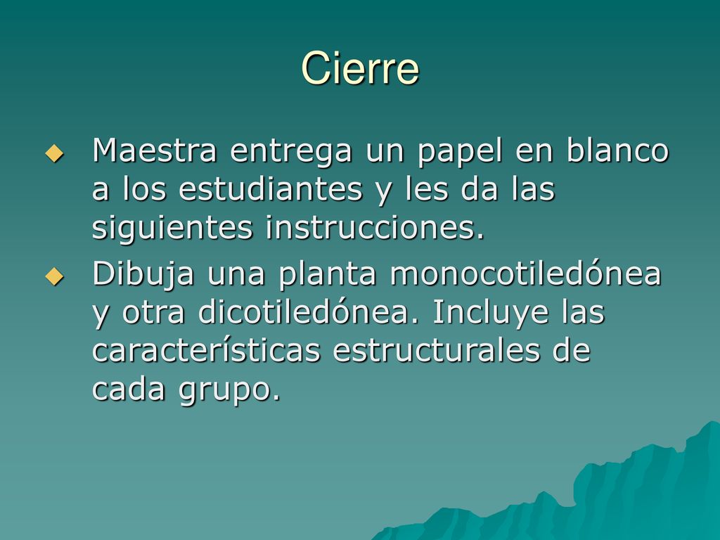 Cierre Maestra entrega un papel en blanco a los estudiantes y les da las siguientes instrucciones.