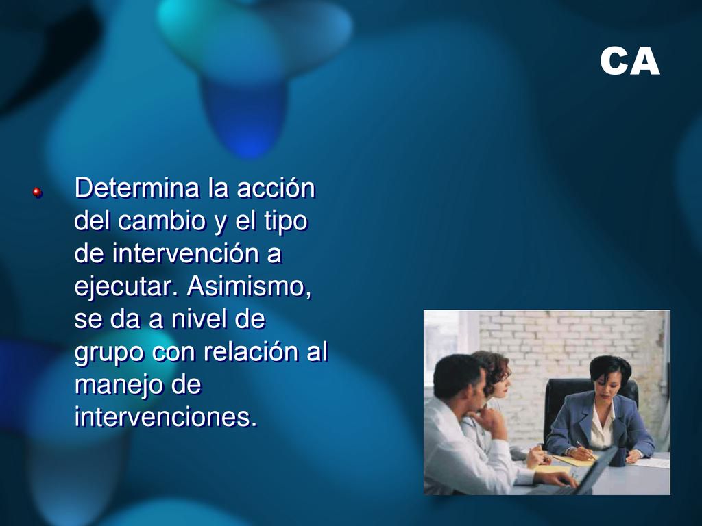 CA Determina la acción del cambio y el tipo de intervención a ejecutar.