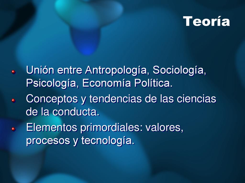 Teoría Unión entre Antropología, Sociología, Psicología, Economía Política. Conceptos y tendencias de las ciencias de la conducta.