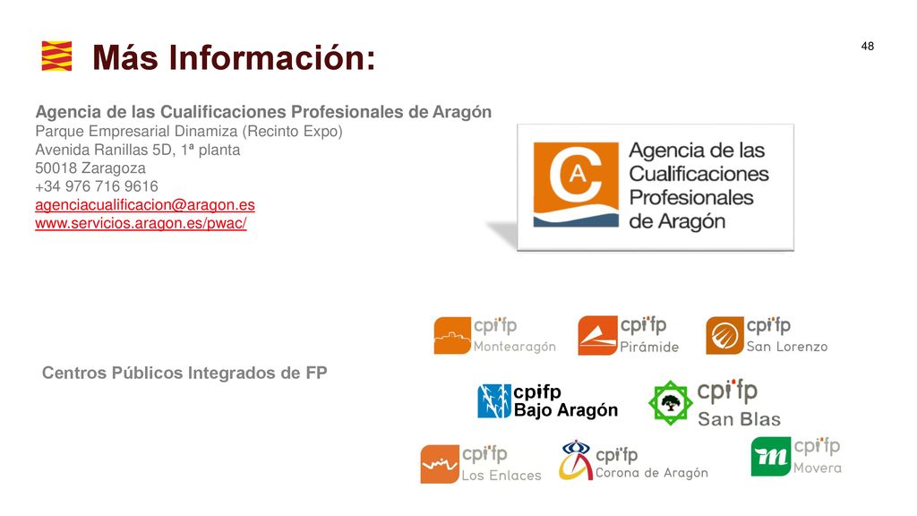 Más Información: Agencia de las Cualificaciones Profesionales de Aragón. Parque Empresarial Dinamiza (Recinto Expo)