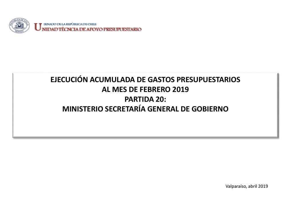 EJECUCIÓN ACUMULADA DE GASTOS PRESUPUESTARIOS AL MES DE FEBRERO 2019 PARTIDA 20: MINISTERIO SECRETARÍA GENERAL DE GOBIERNO