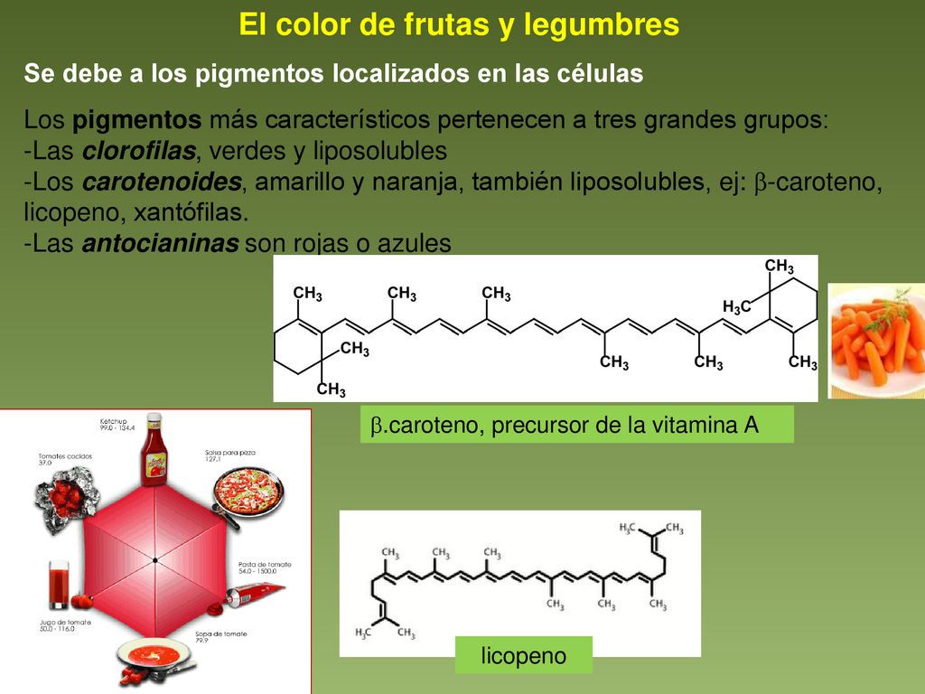 El color de frutas y legumbres