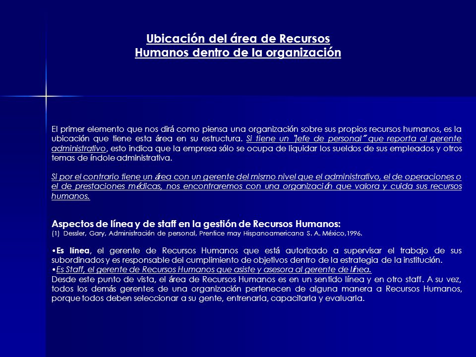 Ubicación del área de Recursos Humanos dentro de la organización
