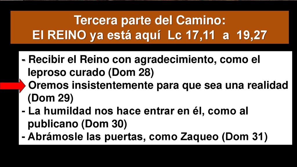 Tercera parte del Camino: El REINO ya está aquí Lc 17,11 a 19,27