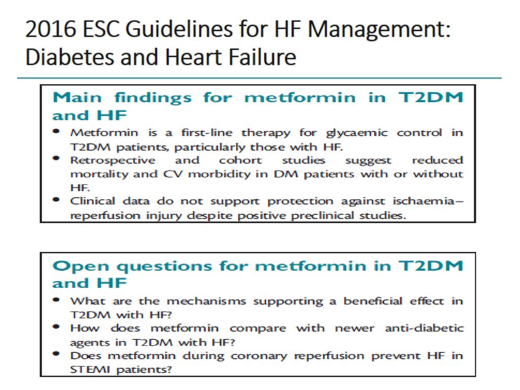 2016 ESC Guidelines for HF Management: Diabetes and Heart Failure