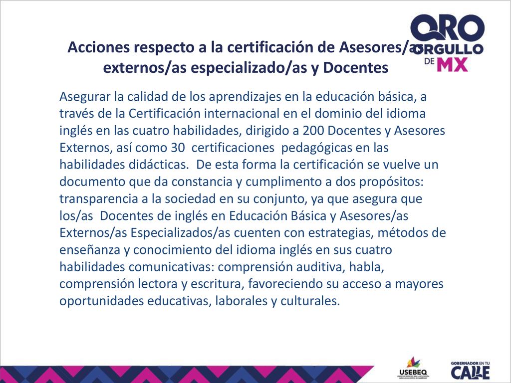 Acciones respecto a la certificación de Asesores/as externos/as especializado/as y Docentes