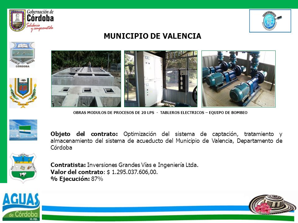 MUNICIPIO DE VALENCIA OBRAS MODULOS DE PROCESOS DE 20 LPS - TABLEROS ELECTRICOS – EQUIPO DE BOMBEO.