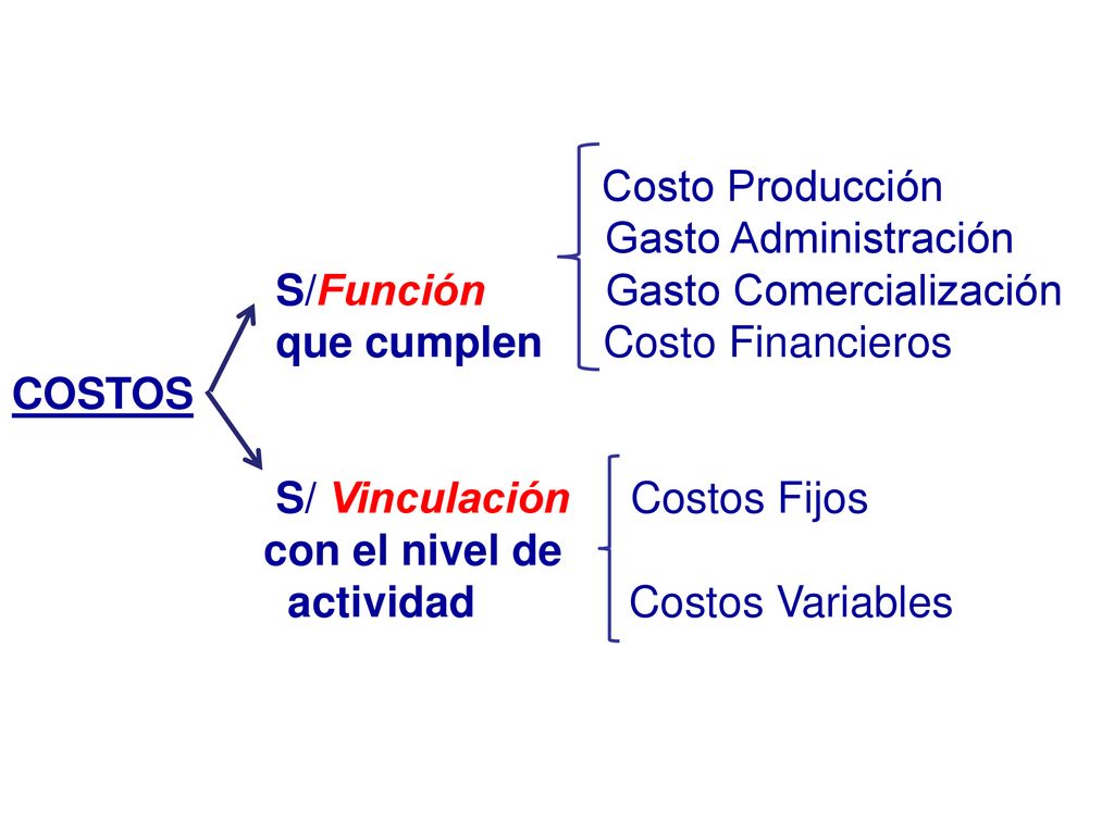 Costo Producción Gasto Administración. S/Función Gasto Comercialización. que cumplen Costo Financieros.