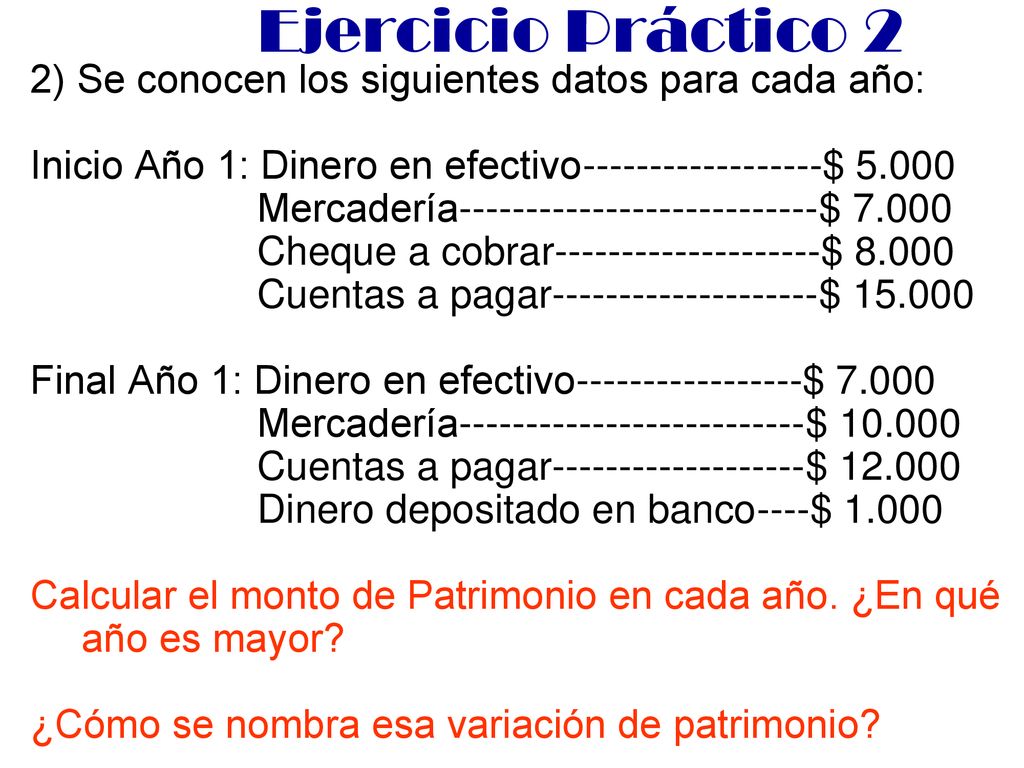 Ejercicio Práctico 2 2) Se conocen los siguientes datos para cada año: