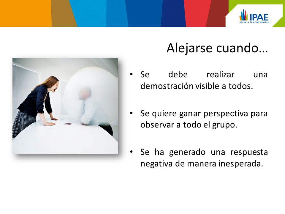 Alejarse cuando… Se debe realizar una demostración visible a todos.