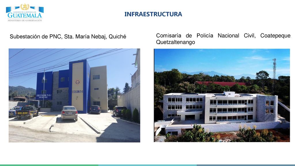 INFRAESTRUCTURA Subestación de PNC, Sta. María Nebaj, Quiché. Comisaría de Policía Nacional Civil, Coatepeque, Quetzaltenango.