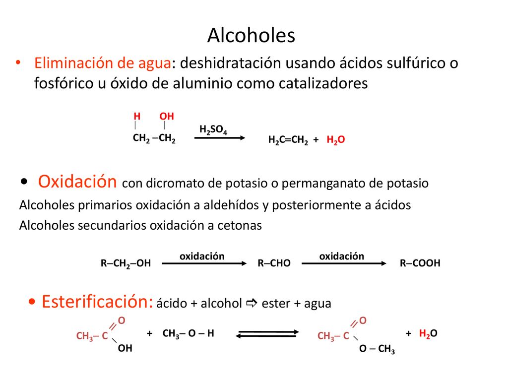 Alcoholes Oxidación con dicromato de potasio o permanganato de potasio