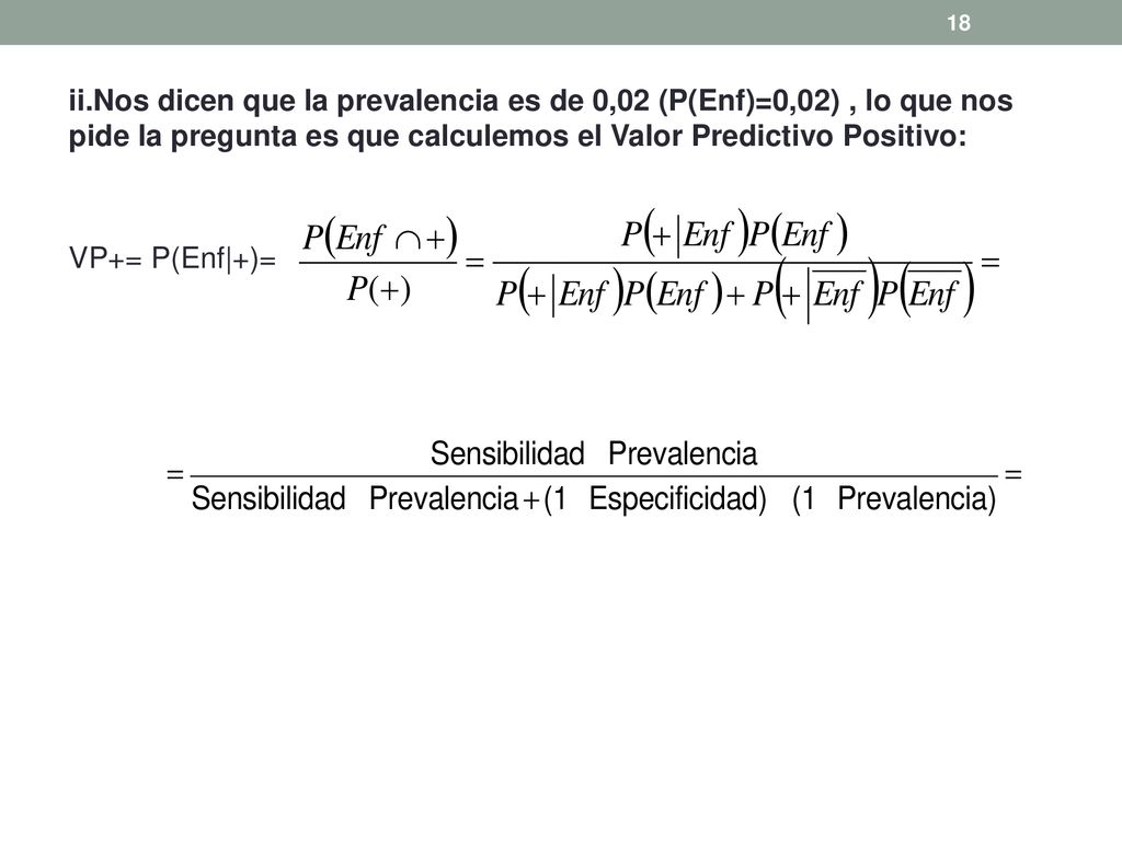 ii.Nos dicen que la prevalencia es de 0,02 (P(Enf)=0,02) , lo que nos pide la pregunta es que calculemos el Valor Predictivo Positivo: