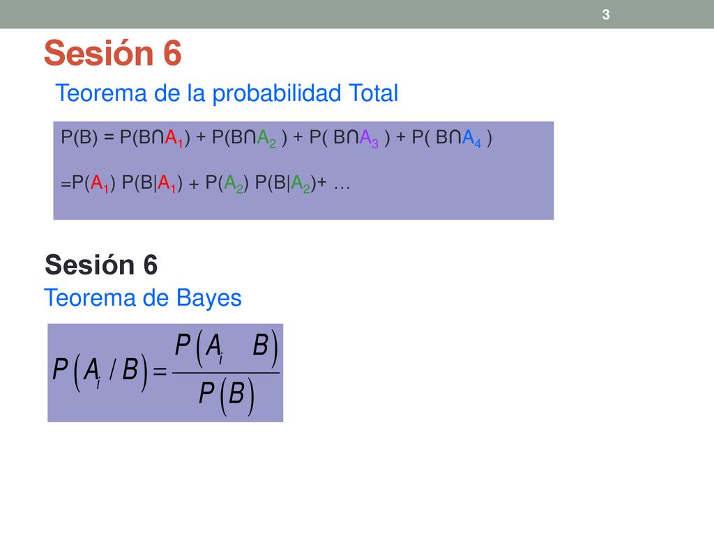 Sesión 6 Sesión 6 Teorema de la probabilidad Total Teorema de Bayes