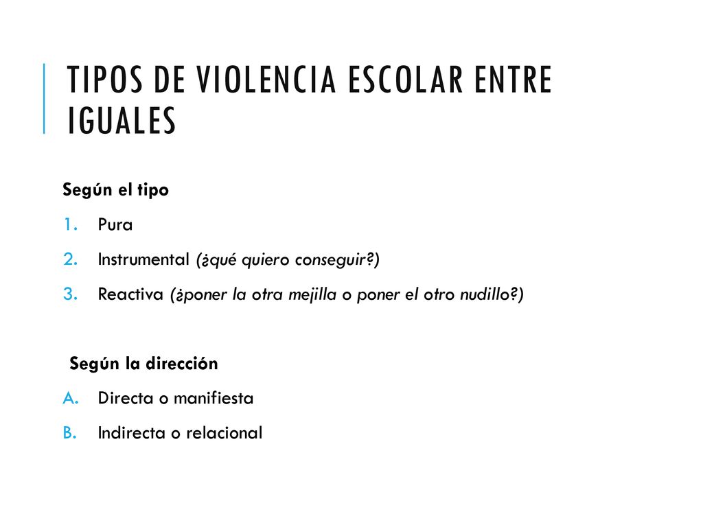 Tipos de violencia escolar entre iguales
