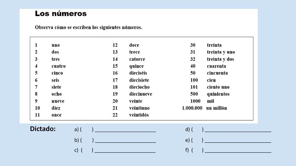 Dictado: a) ( ) ______________________ d) ( ) ________________________