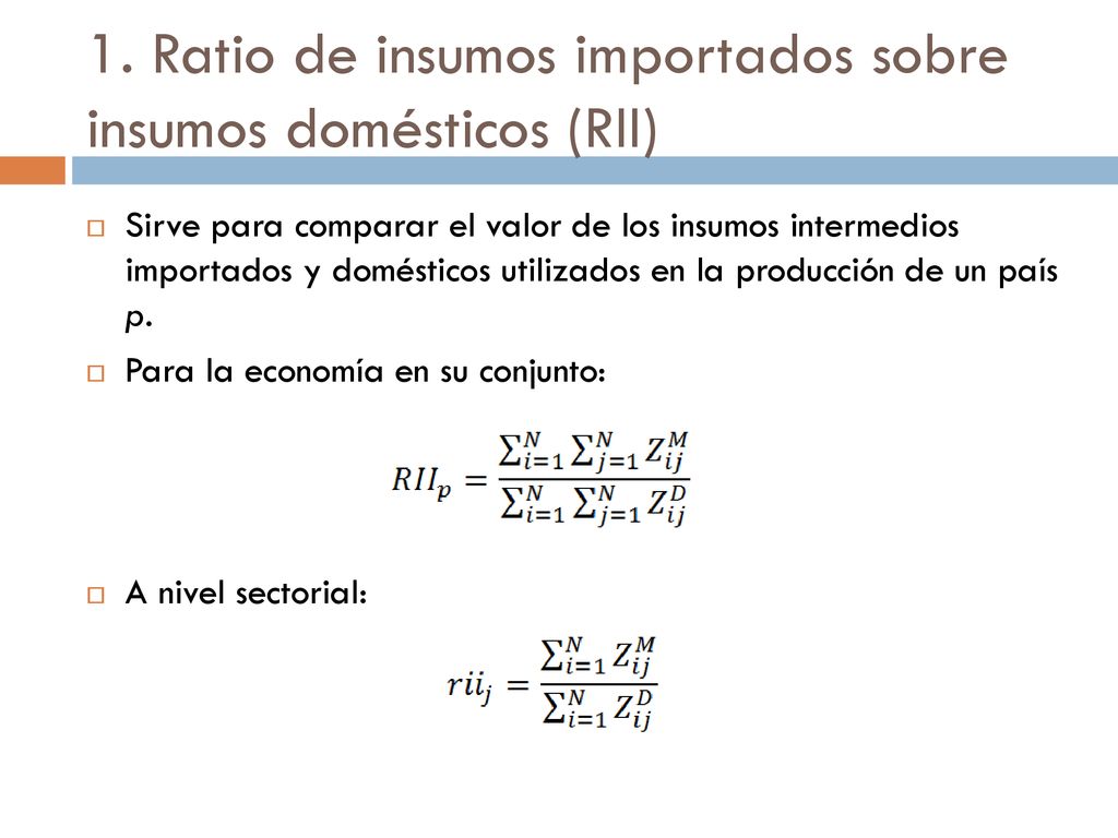 1. Ratio de insumos importados sobre insumos domésticos (RII)