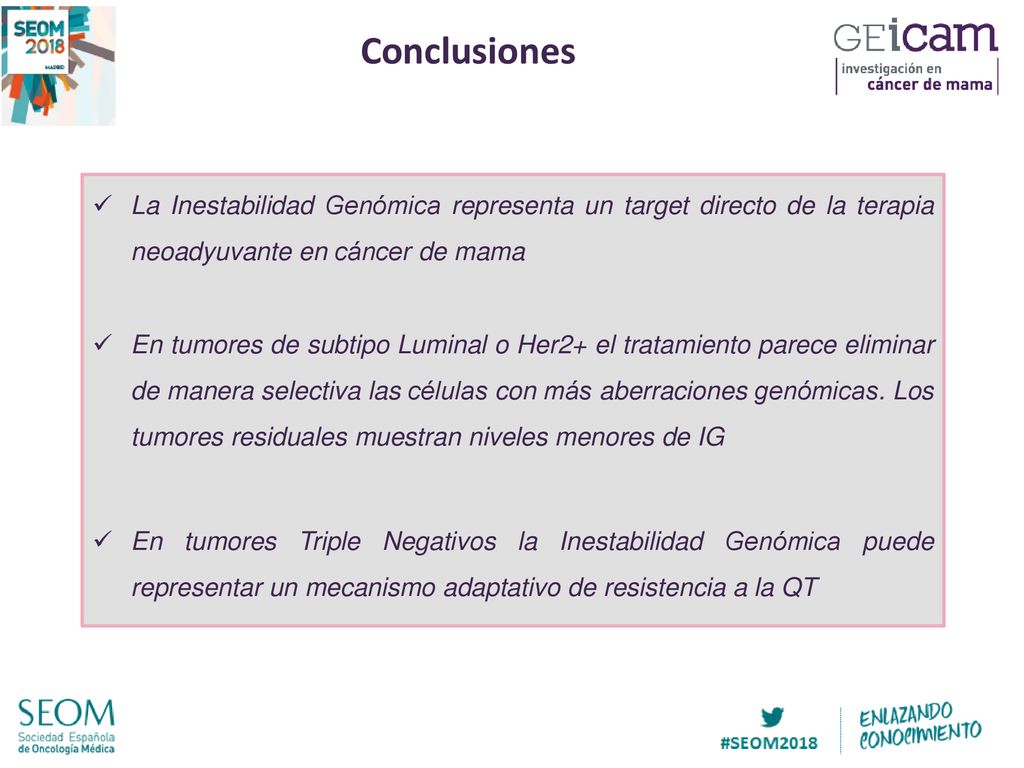 Conclusiones La Inestabilidad Genómica representa un target directo de la terapia neoadyuvante en cáncer de mama.