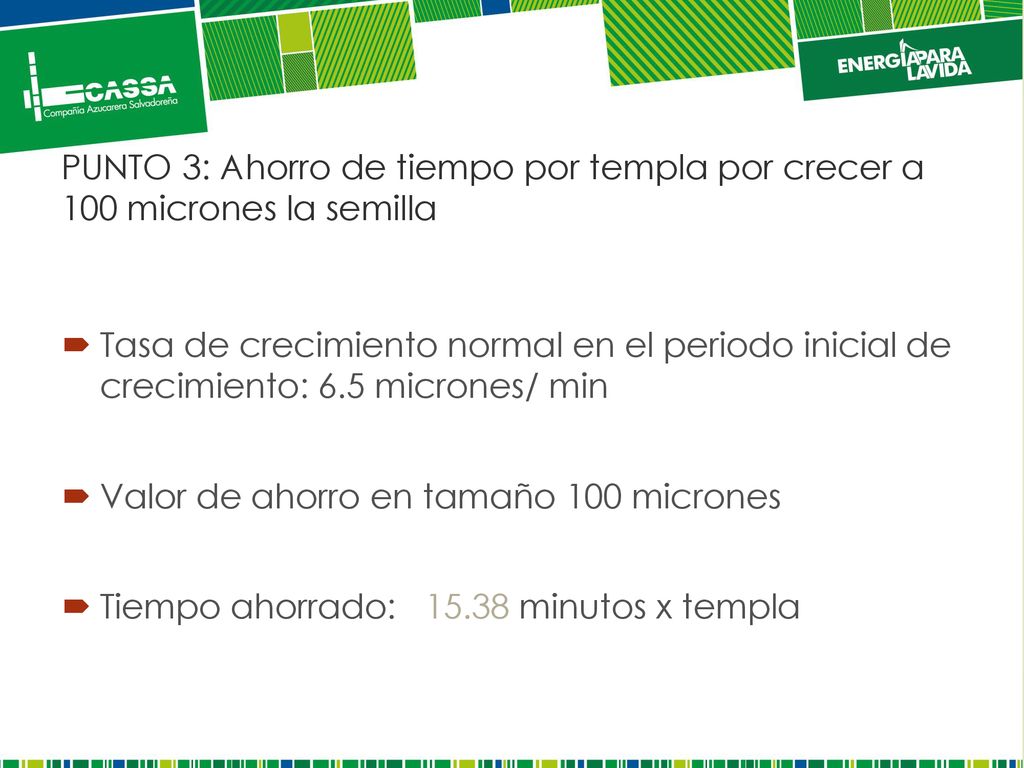 PUNTO 3: Ahorro de tiempo por templa por crecer a 100 micrones la semilla