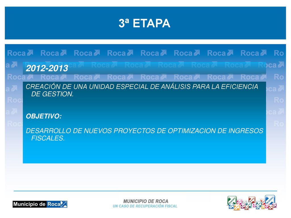 3ª ETAPA CREACIÓN DE UNA UNIDAD ESPECIAL DE ANÁLISIS PARA LA EFICIENCIA DE GESTION. OBJETIVO: