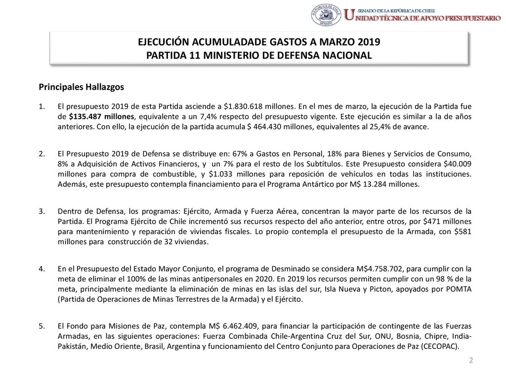 EJECUCIÓN ACUMULADADE GASTOS A MARZO 2019 PARTIDA 11 MINISTERIO DE DEFENSA NACIONAL
