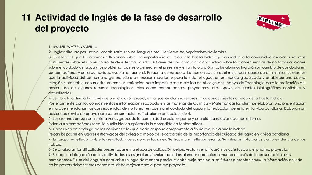 del proyecto 11 Actividad de Inglés de la fase de desarrollo