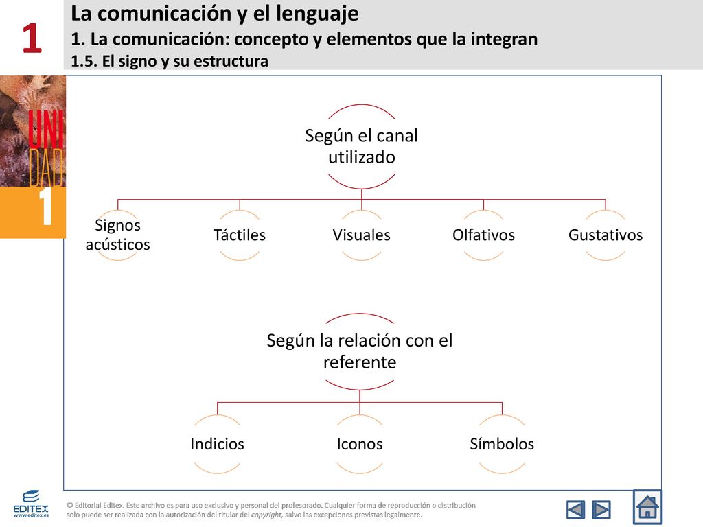 1 La comunicación y el lenguaje 1. La comunicación: concepto y elementos que la integran 1.5. El signo y su estructura.