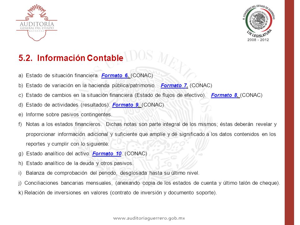 5.2. Información Contable Estado de situación financiera. Formato 6. (CONAC)