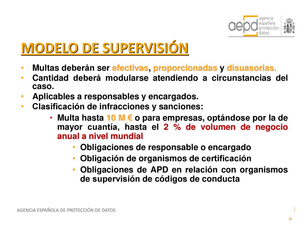 MODELO DE SUPERVISIÓN Multas deberán ser efectivas, proporcionadas y disuasorias. Cantidad deberá modularse atendiendo a circunstancias del caso.