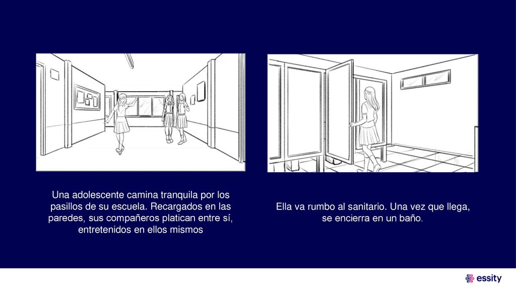 Ella va rumbo al sanitario. Una vez que llega, se encierra en un baño.
