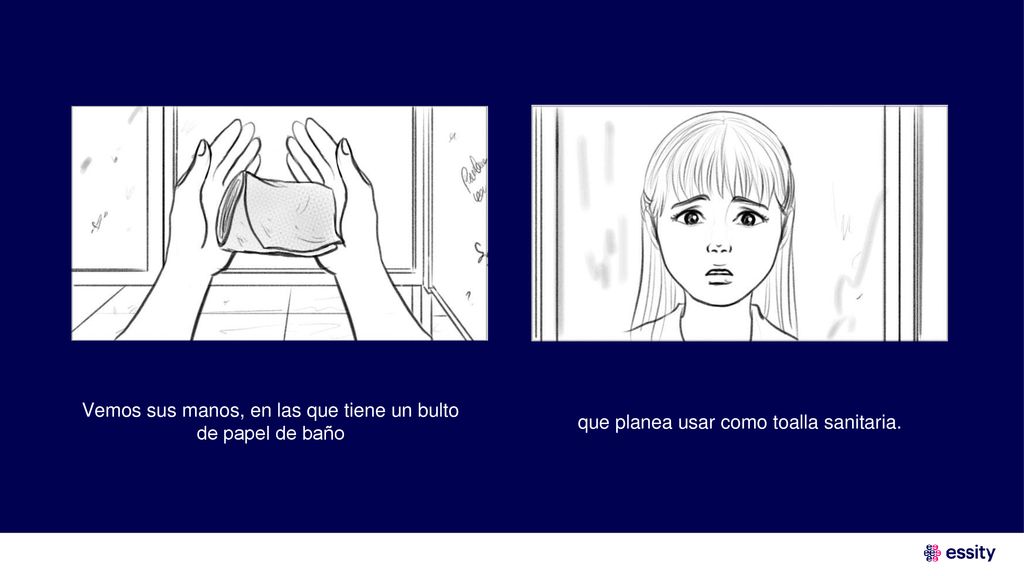 Vemos sus manos, en las que tiene un bulto de papel de baño