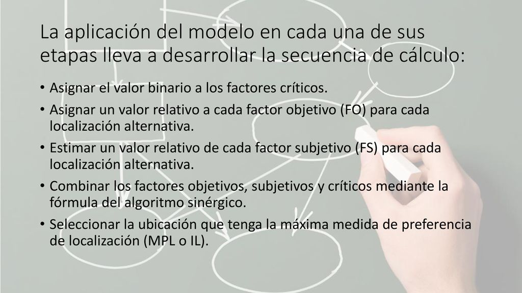 La aplicación del modelo en cada una de sus etapas lleva a desarrollar la secuencia de cálculo: