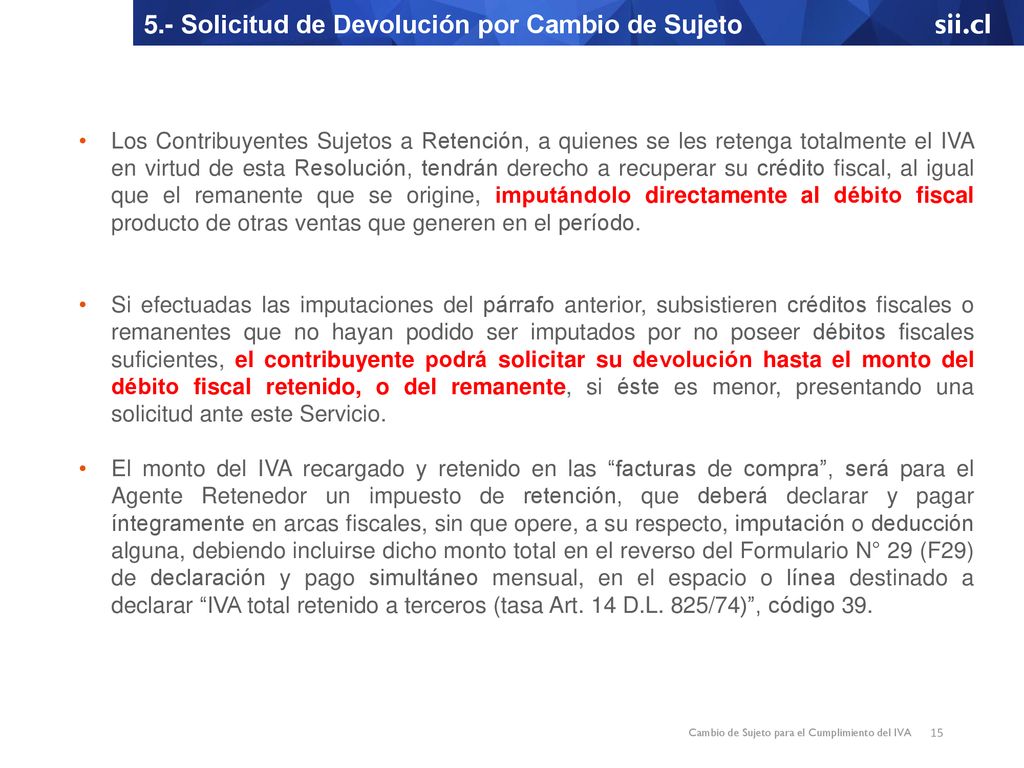 5.- Solicitud de Devolución por Cambio de Sujeto sii.cl