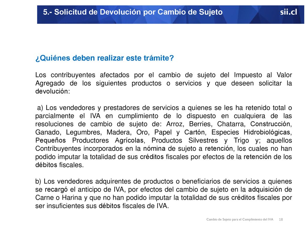 5.- Solicitud de Devolución por Cambio de Sujeto sii.cl