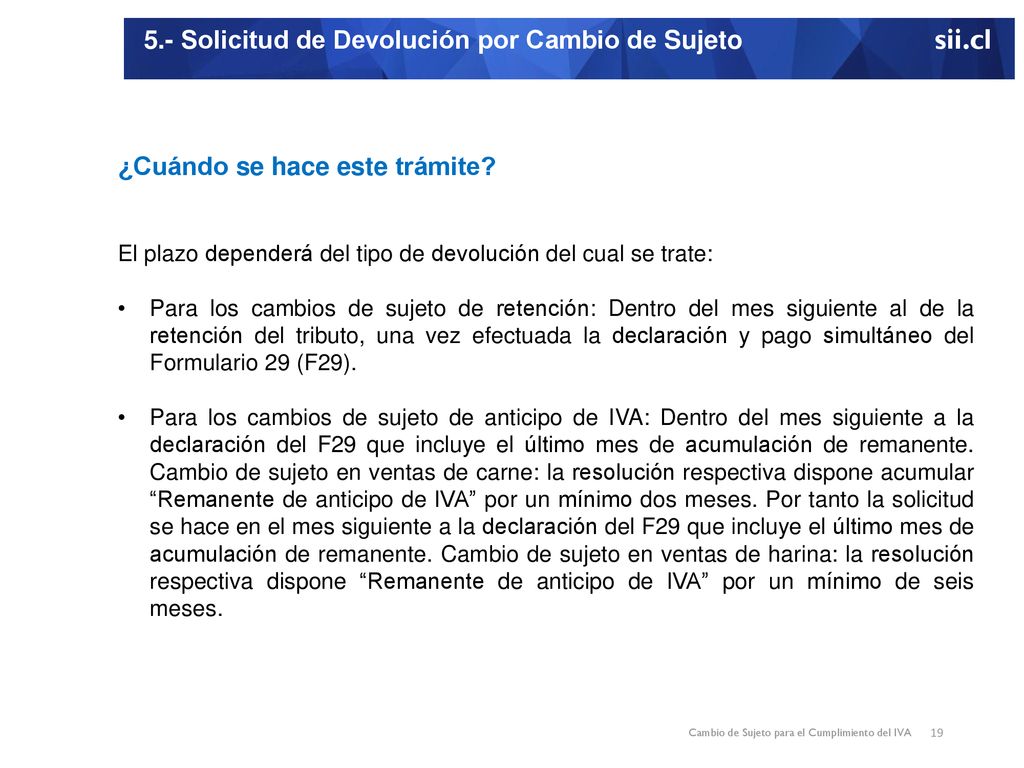 5.- Solicitud de Devolución por Cambio de Sujeto sii.cl