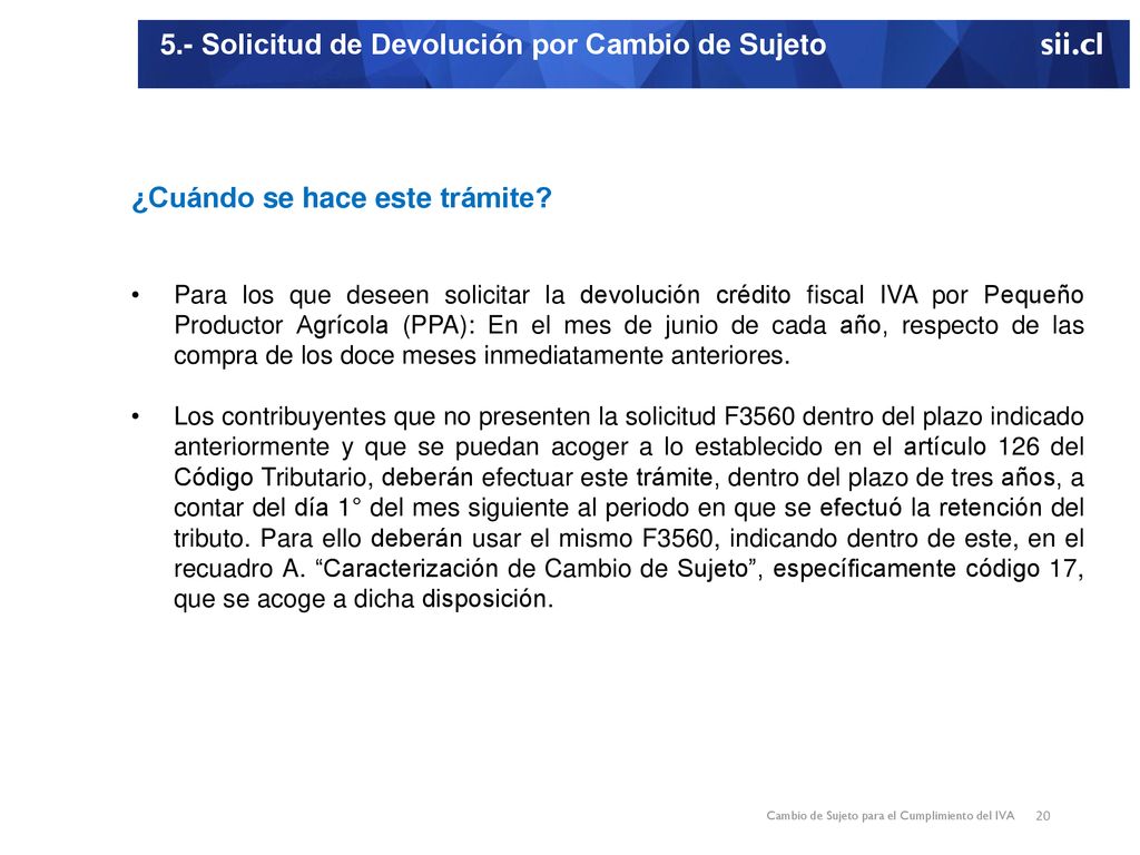 5.- Solicitud de Devolución por Cambio de Sujeto sii.cl
