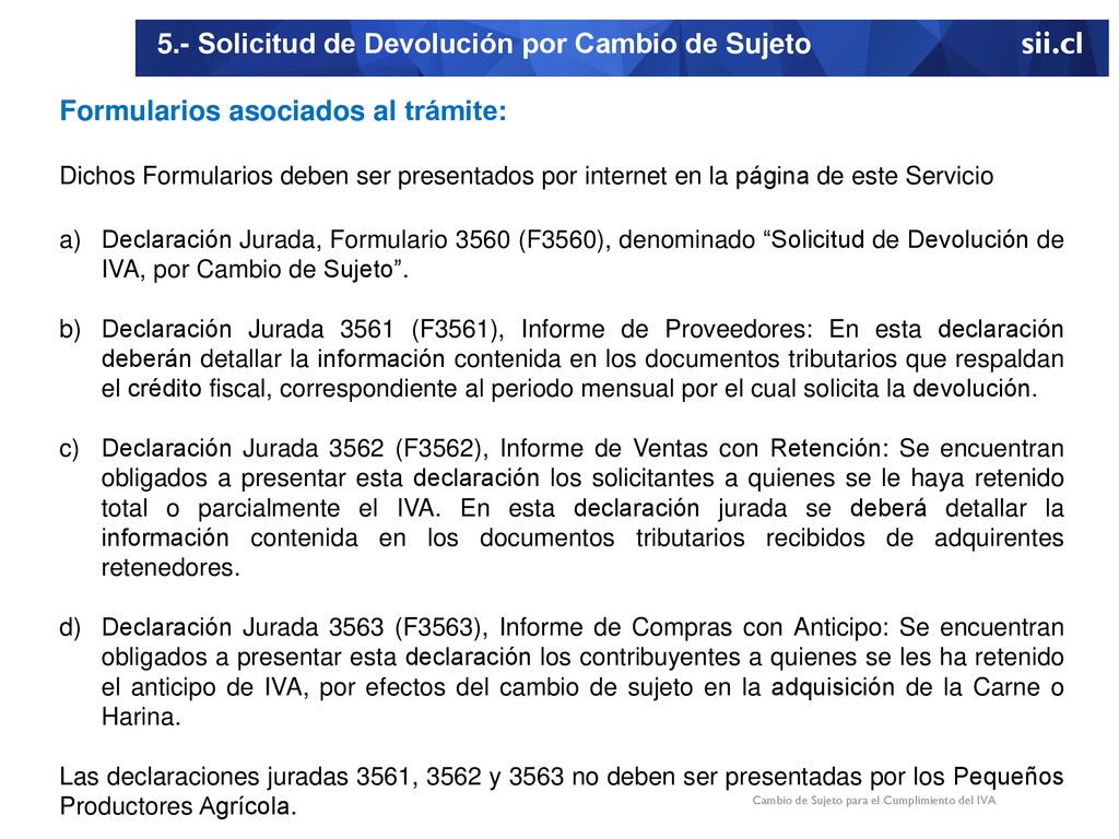 5.- Solicitud de Devolución por Cambio de Sujeto sii.cl