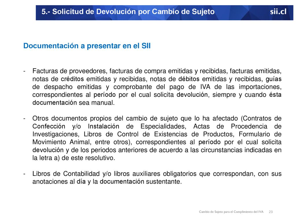 5.- Solicitud de Devolución por Cambio de Sujeto sii.cl
