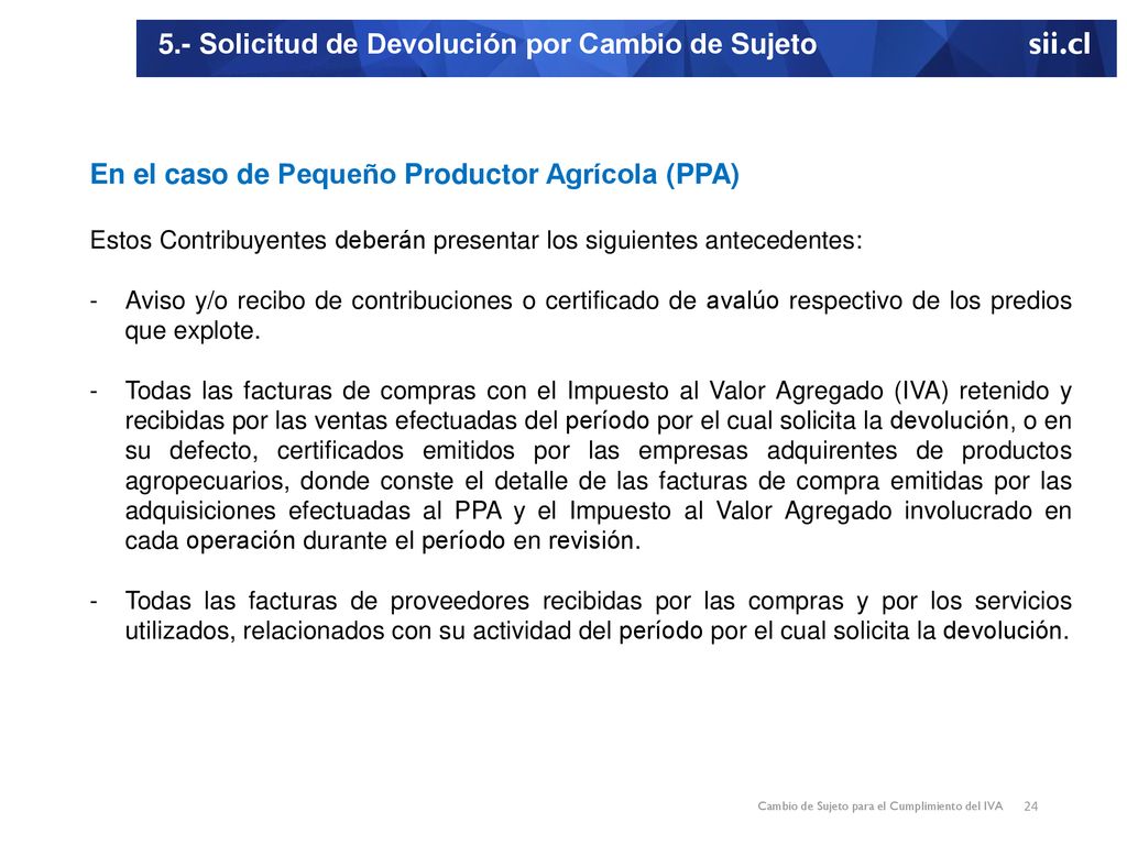5.- Solicitud de Devolución por Cambio de Sujeto sii.cl