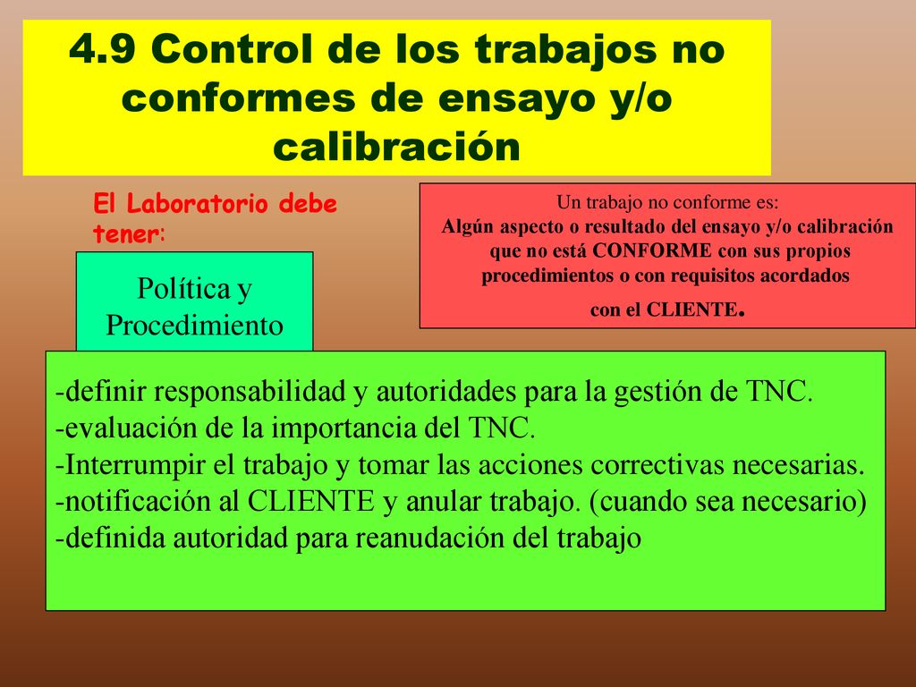 4.9 Control de los trabajos no conformes de ensayo y/o calibración