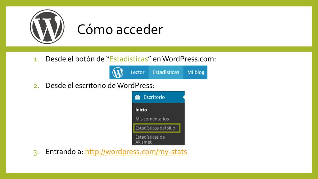 Cómo acceder Desde el botón de Estadísticas en WordPress.com: