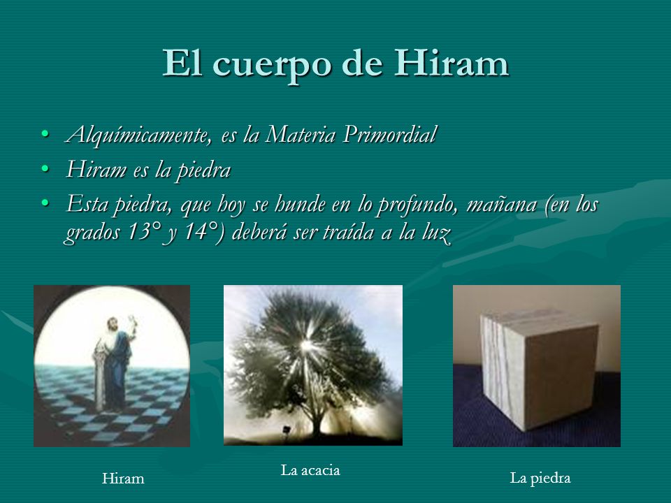 El cuerpo de Hiram Alquímicamente, es la Materia Primordial