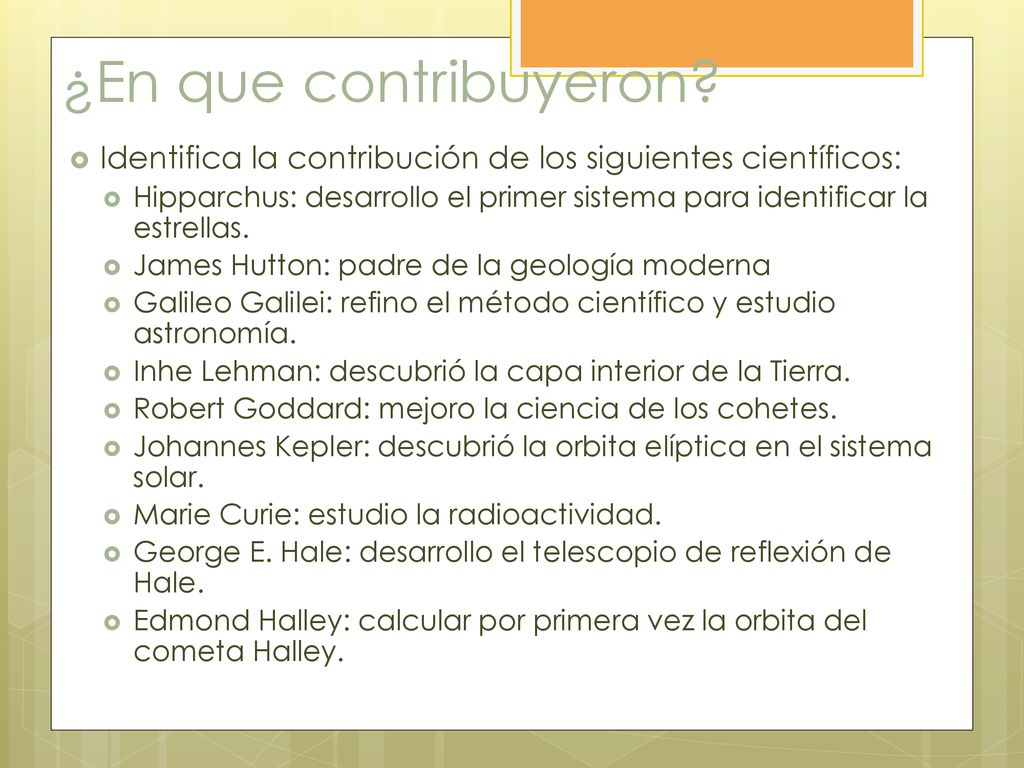 ¿En que contribuyeron Identifica la contribución de los siguientes científicos: